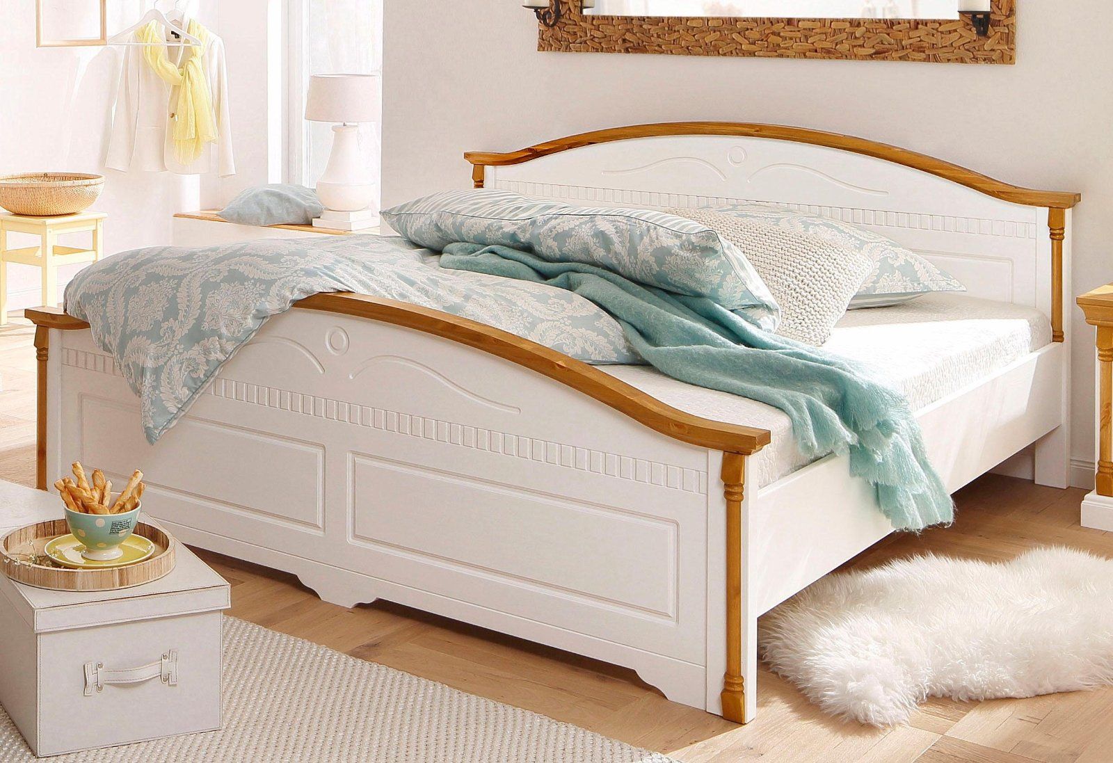 Home affaire Holzbett »Graz« 180x200cm weiß/honig