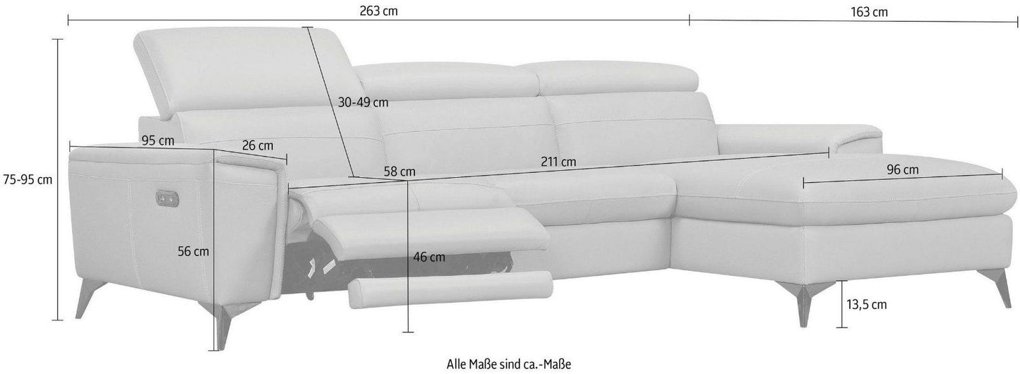 Ecksofa »Theron«,elektrische Relaxfunktion Struktur weich grau