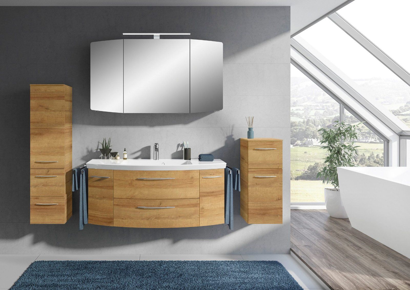 PELIPAL Badmöbel-Set Cassca Sprint, (5-St) Riviera Eiche