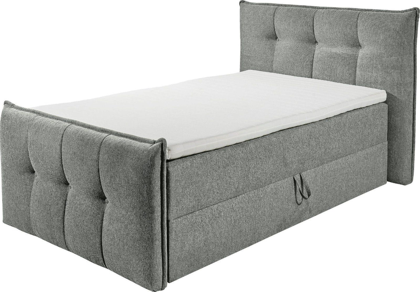 Boxbett Thompson, 140x200cm inkl. Bettkasten und Topper in grau