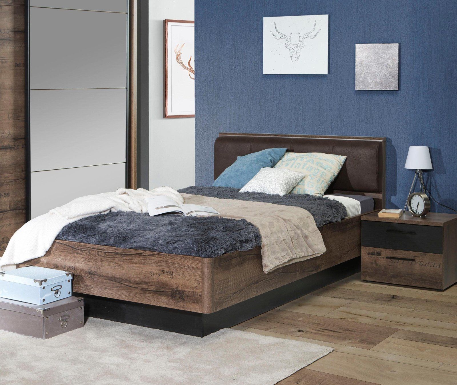 Bett Jacky 120 cm x 200 cm Schlammeichefarben-Schwarzeichefarben