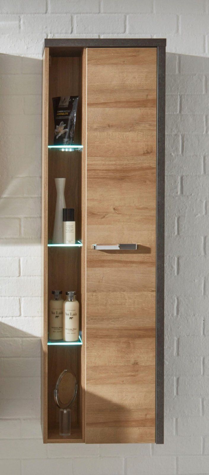 Badezimmer Hochschrank »Bay« mit innen verspiegelter Tür