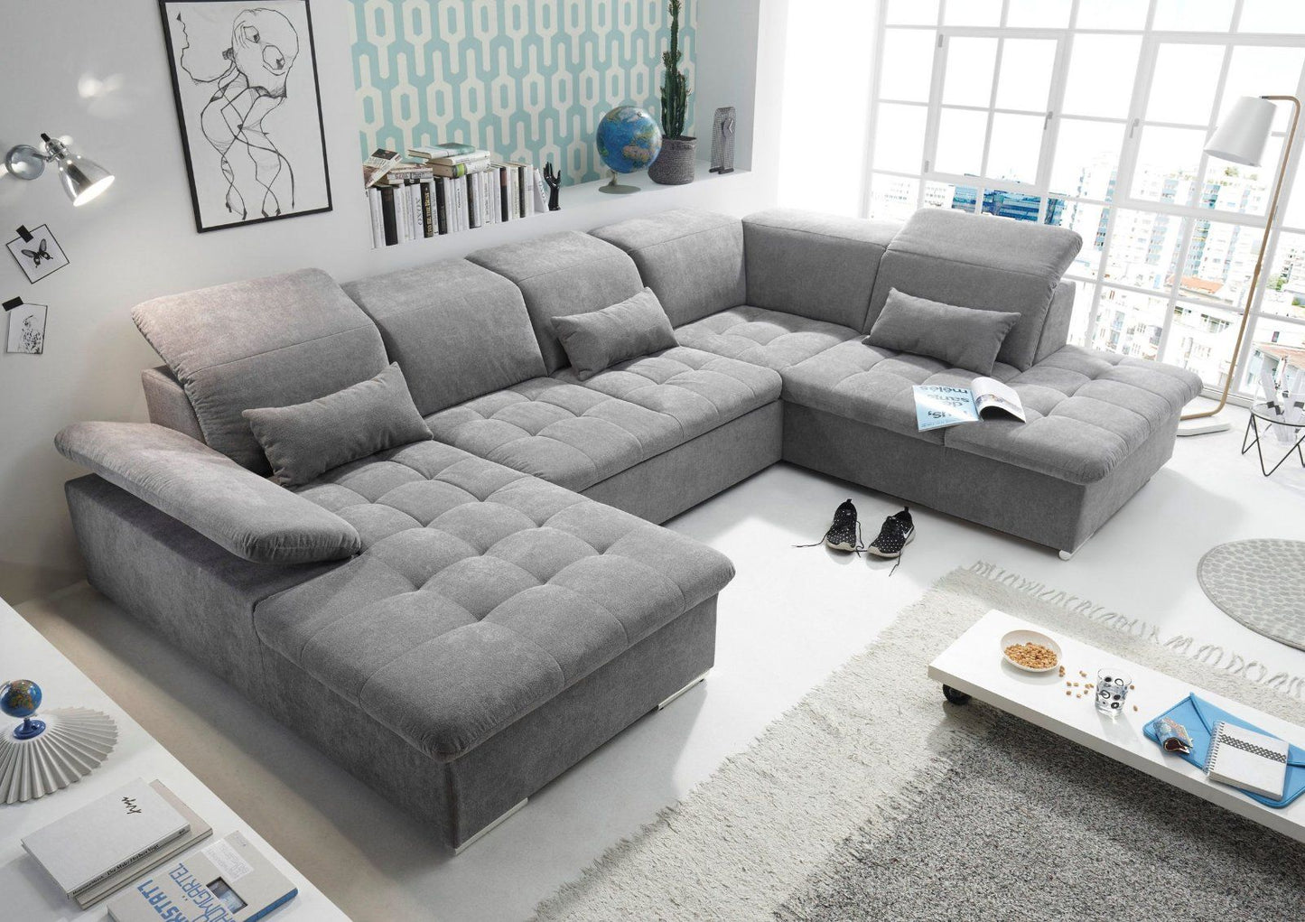 Wohnlandschaft »Wayne« mit Bettfunktion und Bettkasten dunkelgrau