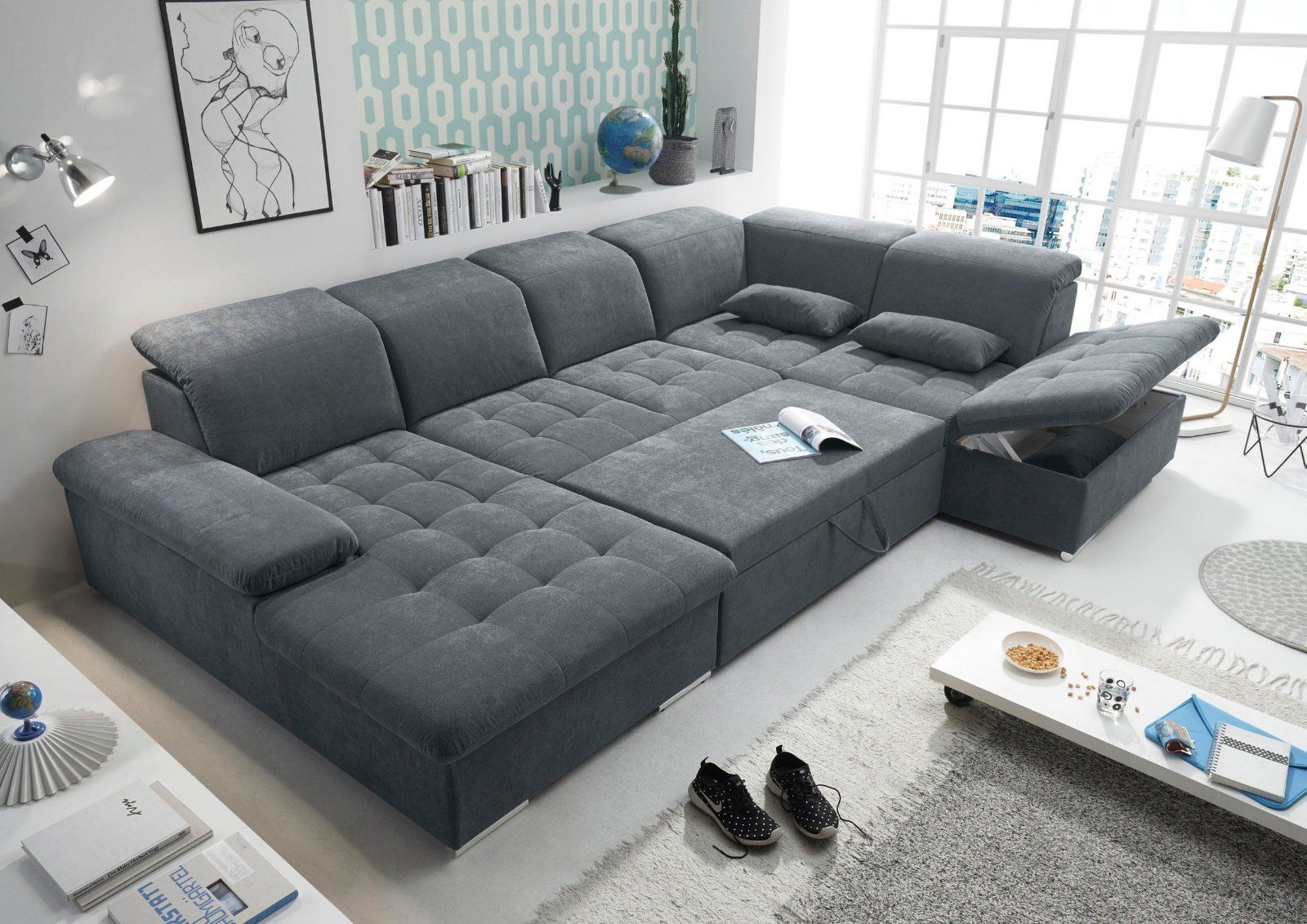 Wohnlandschaft »Wayne«, mit Bettfunktion und Bettkasten anthrazit