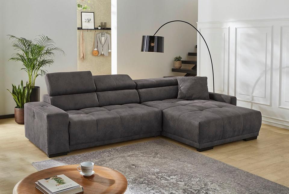 Ecksofa »Le Mans« mit elektr.Sitztiefenverstellung 30cm anthrazit