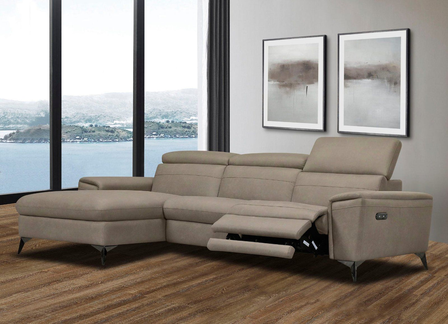 Ecksofa »Theron«, elektrische Relaxfunktion Lederoptik taupe