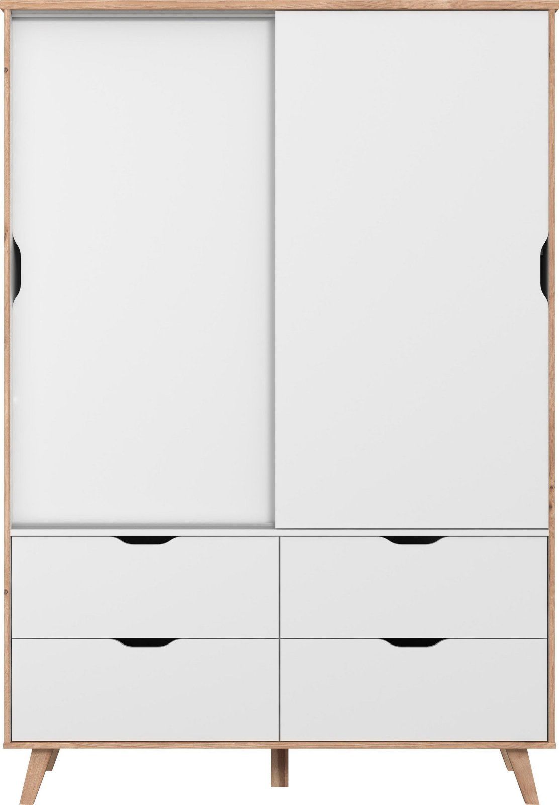 Schiebetürenschrank »Vankka« mit 4 Schubkästen in Planken Eiche/Weiss