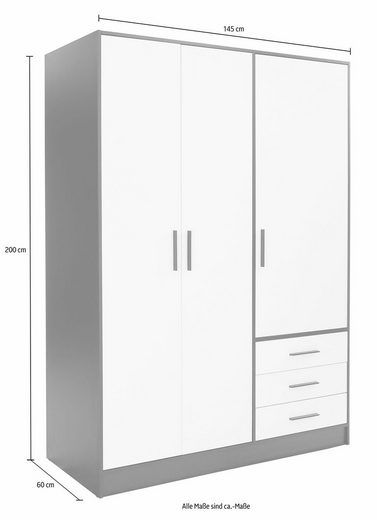 Kleiderschrank Jupiter in betonfarben/weiß 3 türig