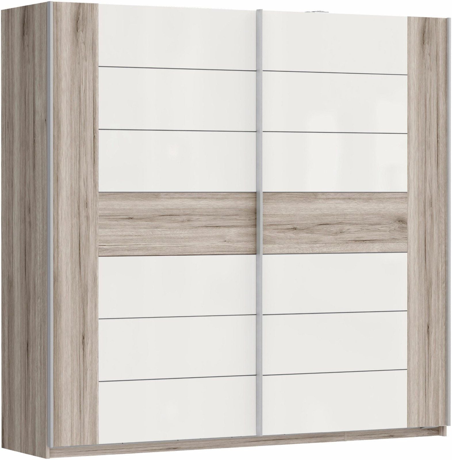 Schwebetürenschrank Rondino in sandeichefarben/weiß Hochglanz