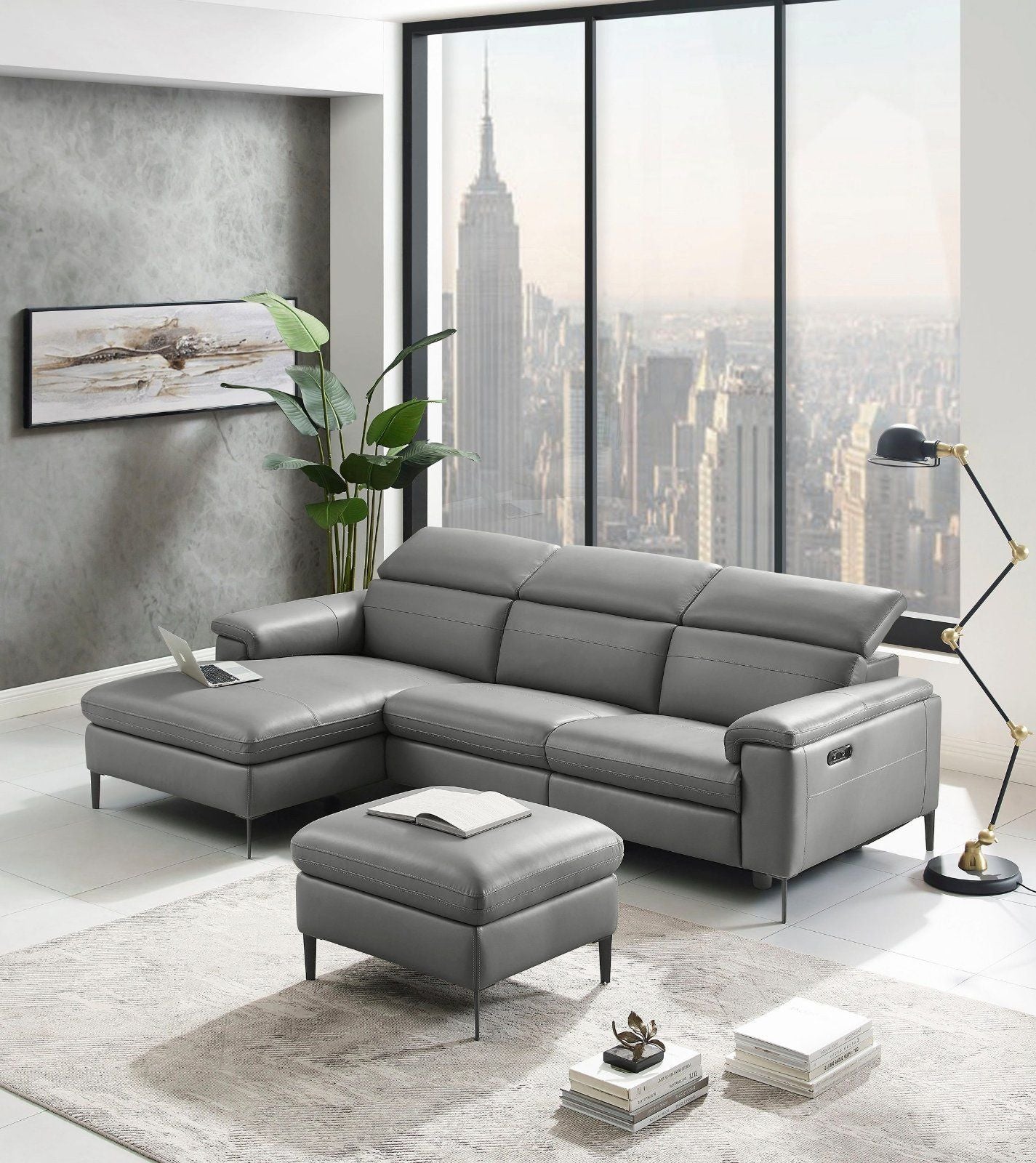 Ecksofa Sacramento elektrische Relaxfunktion Leder dunkelgrau