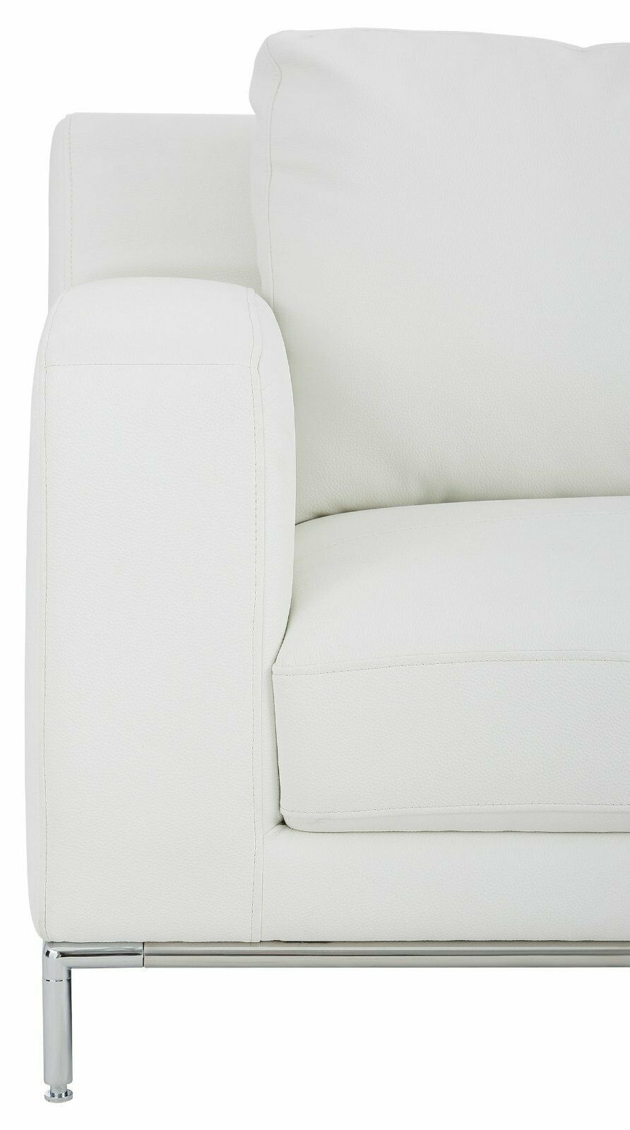 Ecksofa Kunstleder Altweiß Ottomane rechts Füße in Chromoptik