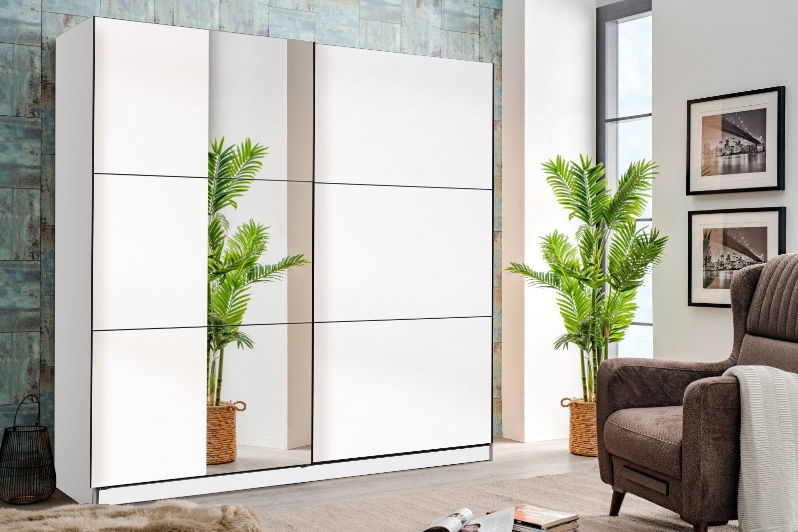 Schwebetürenschrank »Sierra« mit Spiegel in Opaque weiß