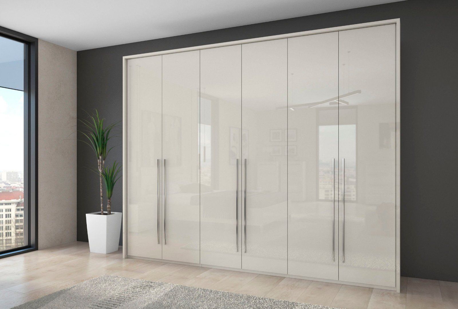 Places of Style Kleiderschrank Piano UV lackiert, 6Türig mit Beleuchtung