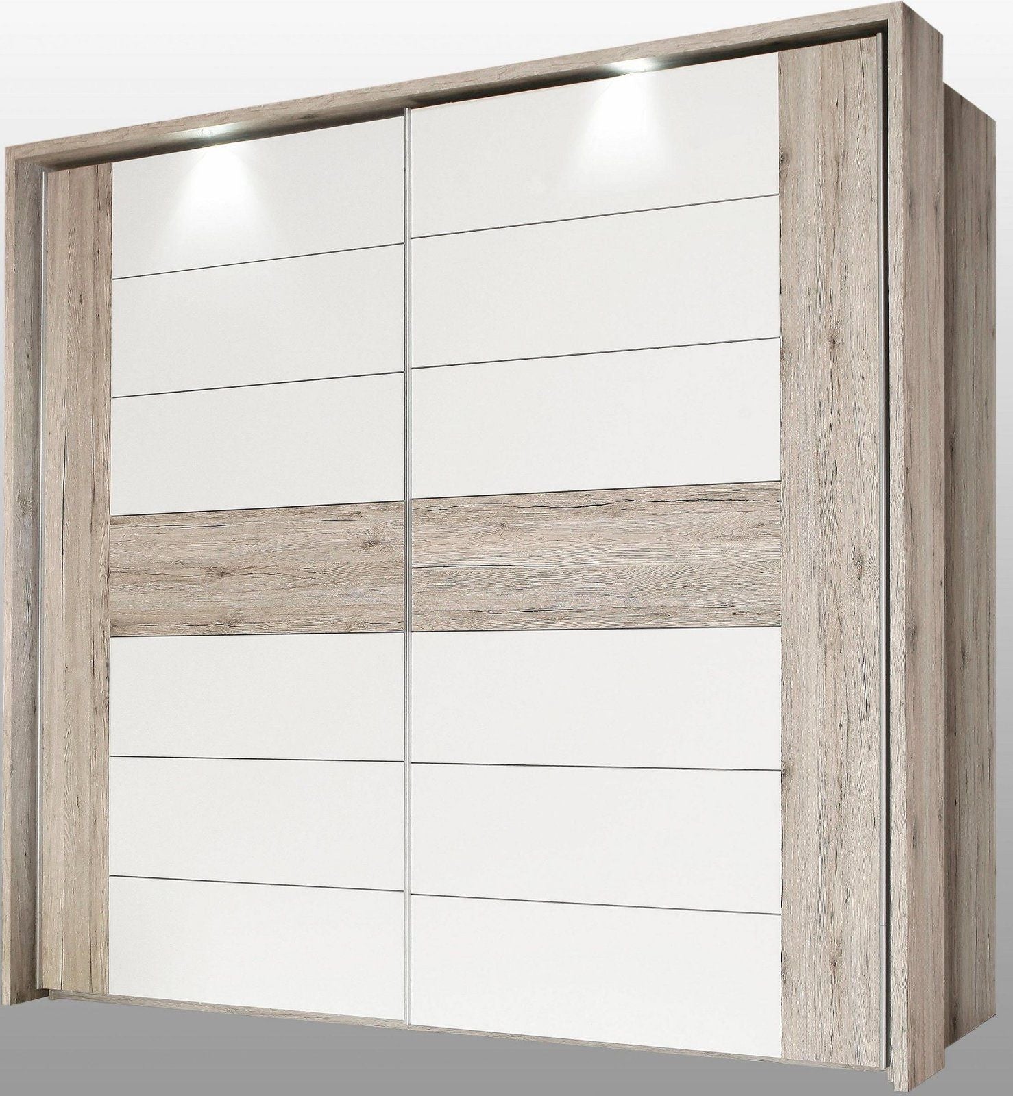 Schwebetürenschrank Rondino in sandeichefarben/weiß Hochglanz