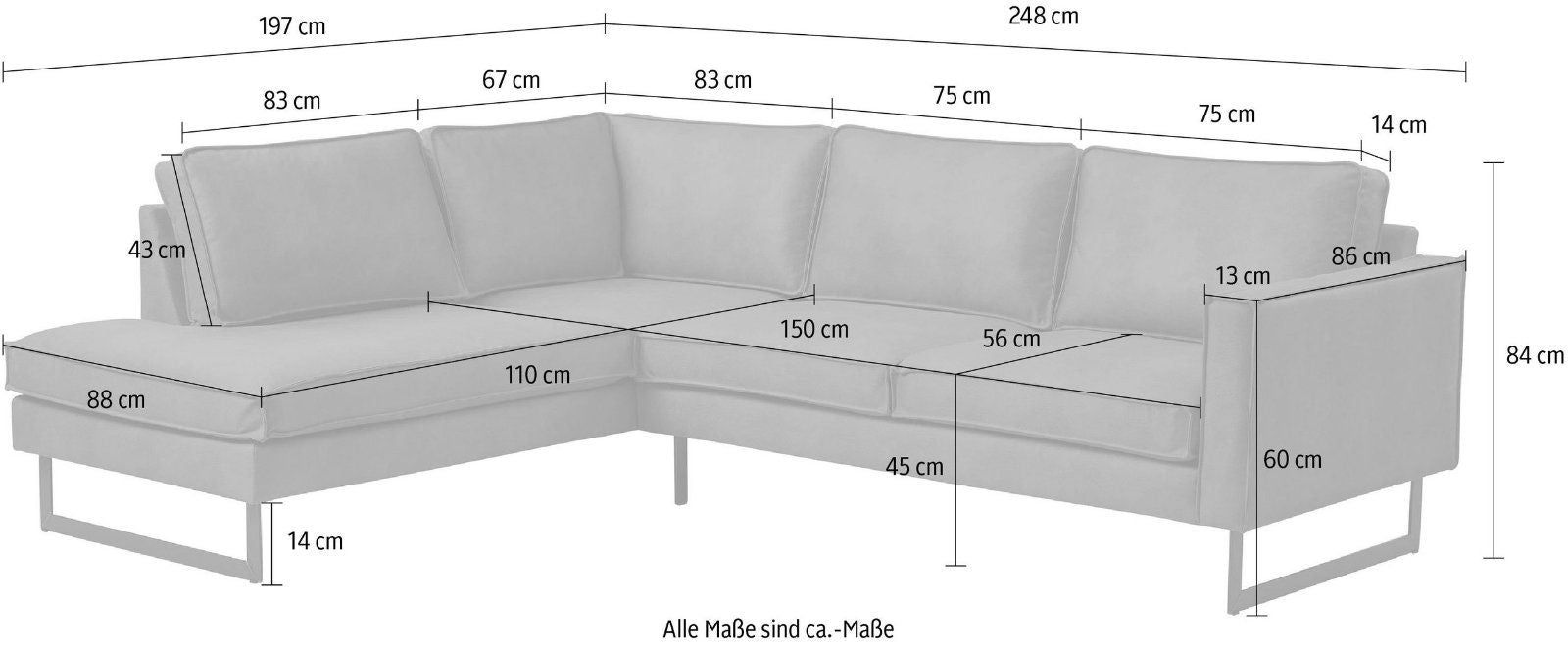 Places of Style Ecksofa »Bodilis« mit Cord Bezug hellgrau