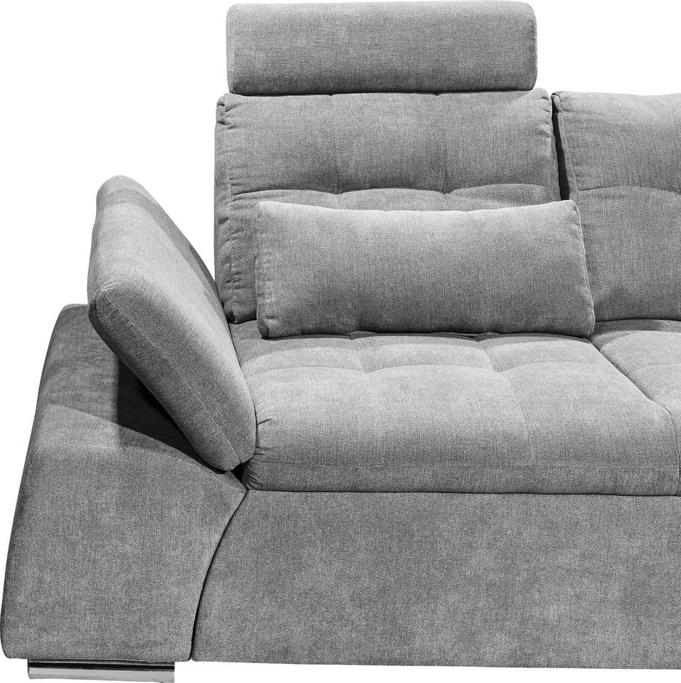Ecksofa »Nalo«mit Bettfunktion, Bettkasten, Kopfstützen in grau