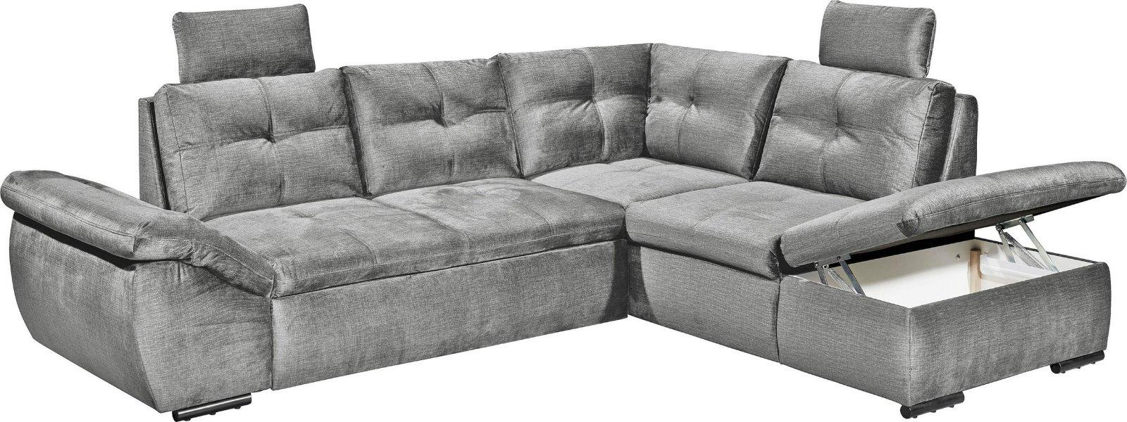 Ecksofas Alija L-Form inkl. Schlaffunktion und Bettkasten grau