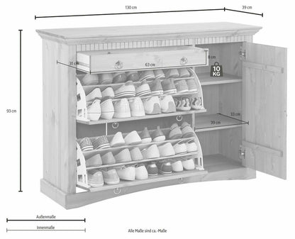 Home affaire Schuhkommode »Rustic« massiver Kiefer dunkelbraun