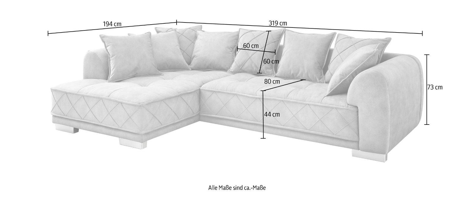 Ecksofa Sentina L-Form, mit Rückenkissen, Microvelours grau