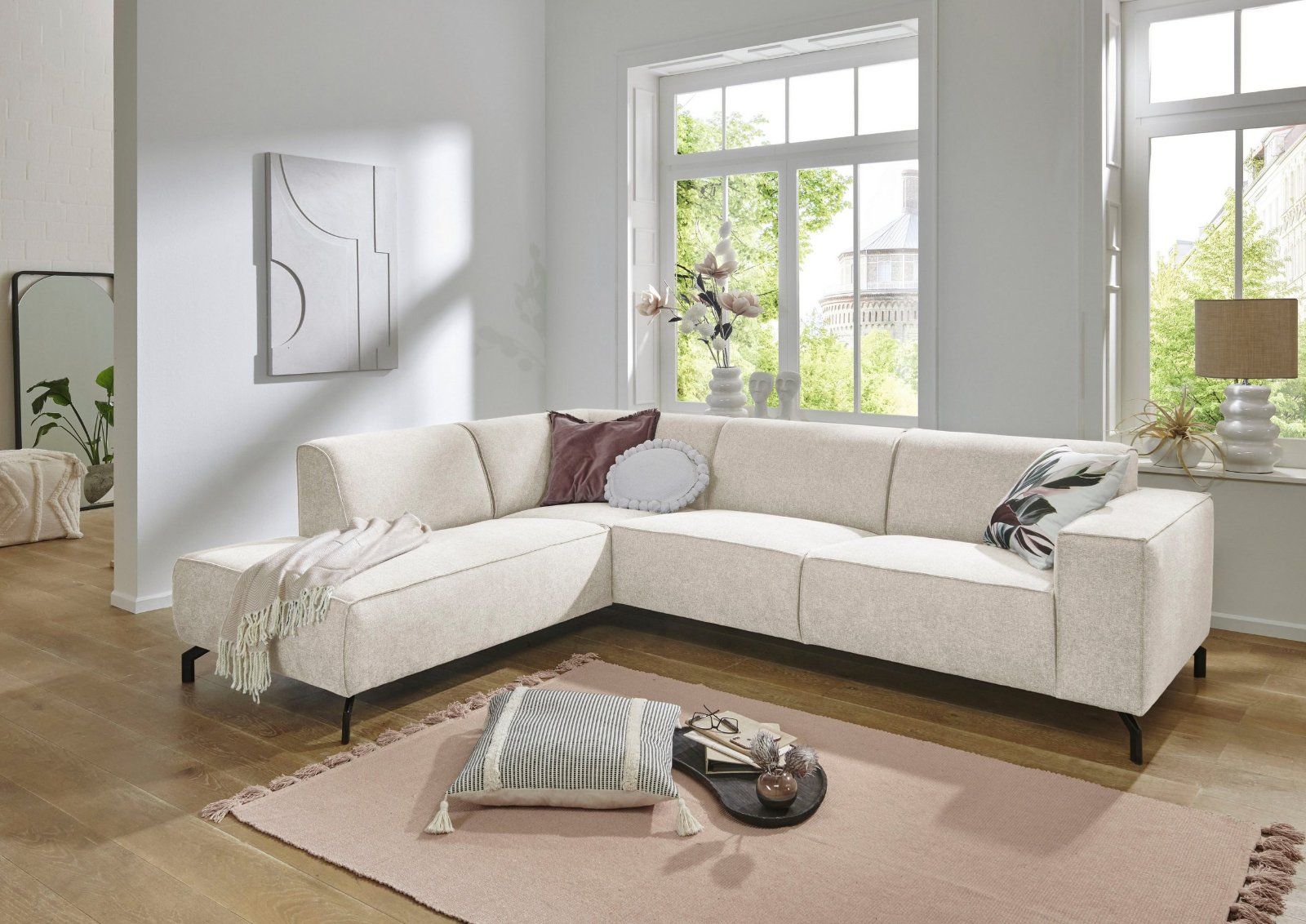 Ecksofa Lorcan, 275 cm, naturfarben, struktur weich, hohe Qualität