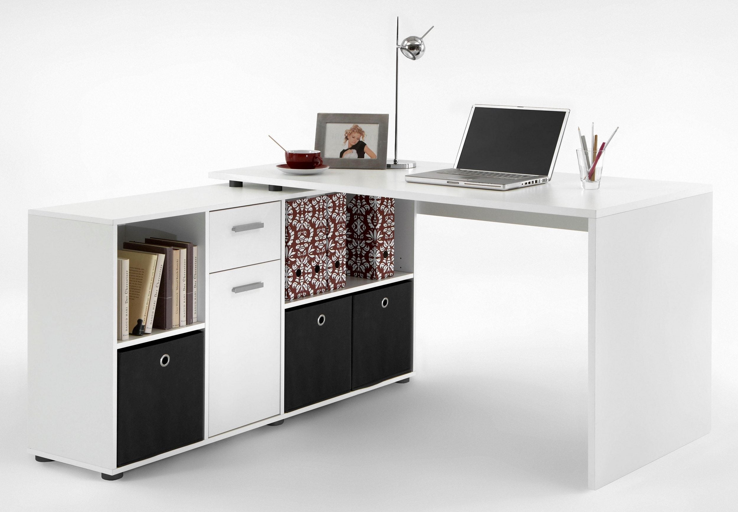FMD Eckschreibtisch Lex, Schreibtisch drehbar, versch. Farben, Schreibtisch über Eck, Breite 136 / 205 cm
