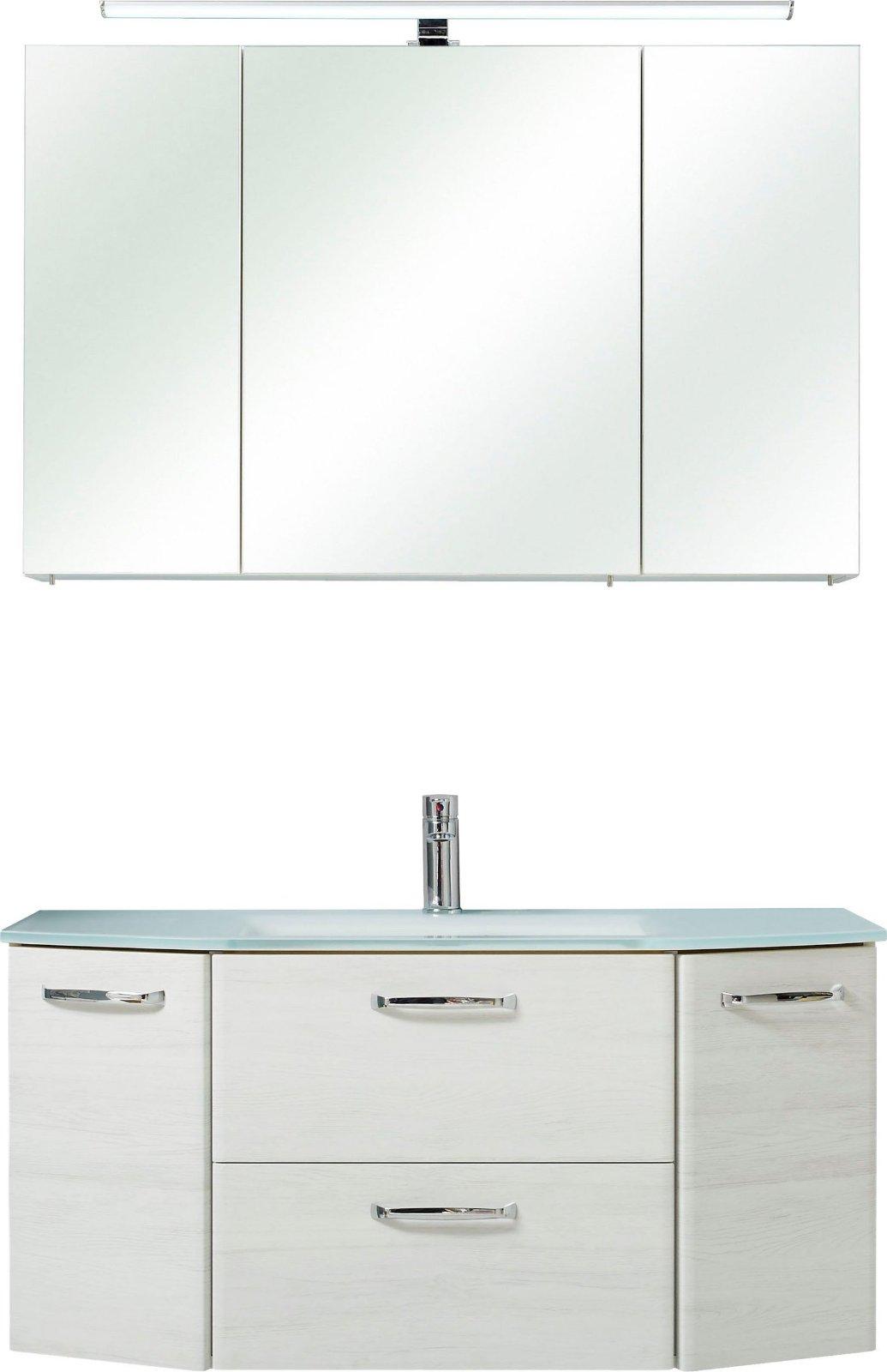 PELIPAL Badmöbel-Set Quickset 2-teilig, Glas-Waschtisch mit LED
