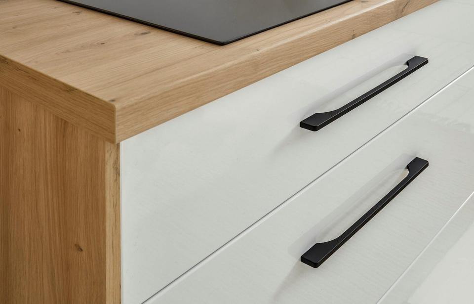 Küche »Seattle« inkl. E-Geräte in weiß hochglanz - artisan/eiche