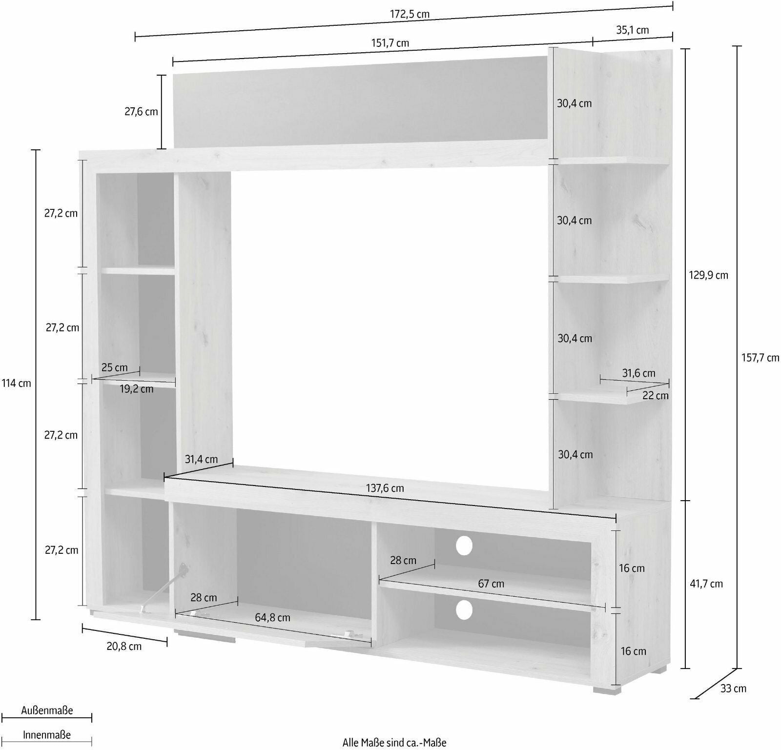 Wohnwand »Rubi«, (Set, 4-St) Grau Eichefarben /schwarz