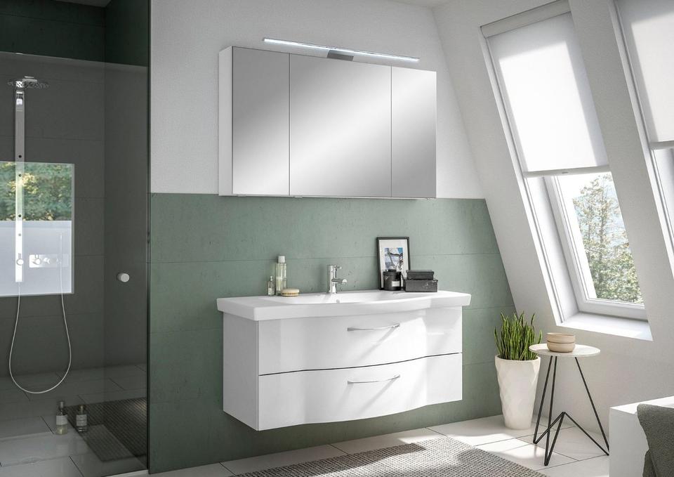 Badmöbel-Set 6005 Sprint mit LED 122 cm breit Weiß Hochglanz