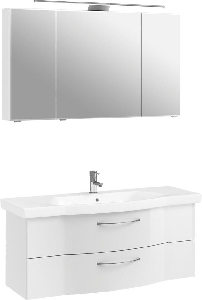 Badmöbel-Set 6005 Sprint mit LED 122 cm breit Weiß Hochglanz