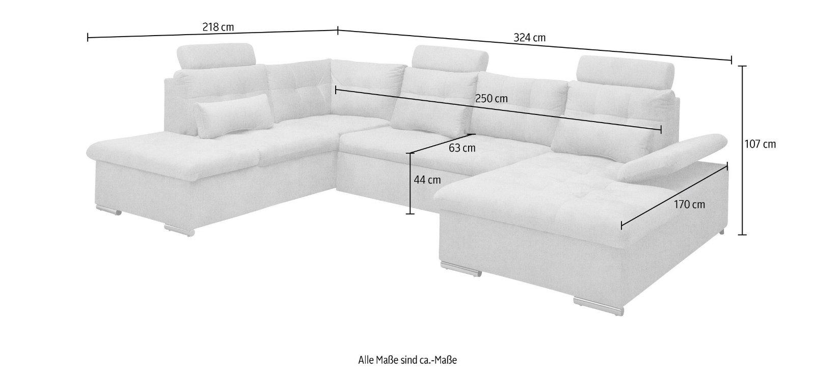 Wohnlandschaft Jakarta U-Form in hellgrau webstoff