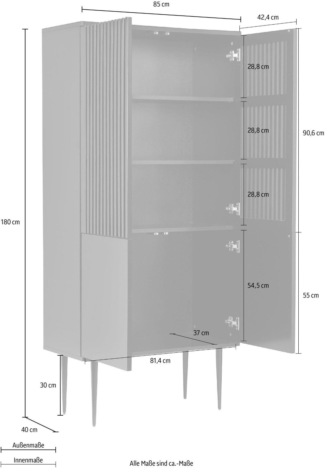 Places of Style Highboard in Lamellen-Optik »Saltaire«