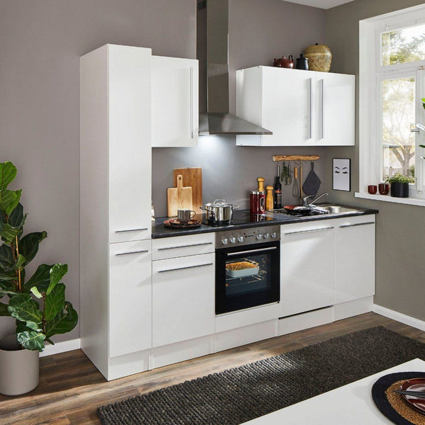Küchenzeile »Jazz« mit E-Geräten weiß dark Hochglanz-stone 250cm