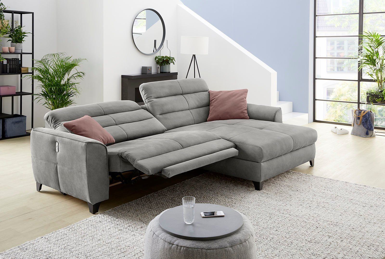 Ecksofa Double One L-Form, 2 x 120cm, elektrische Relaxfunktion, in hellgrau