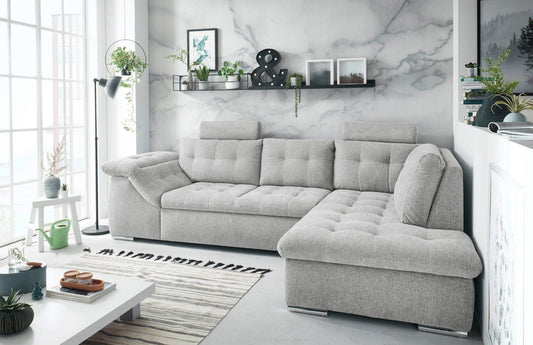 Ecksofa Oman, mit Bettfunktion, Bettkasten in hellgrau