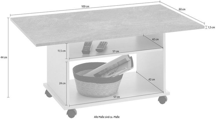 Couchtisch »Azur« mit Rollen Betongrau und Weiß