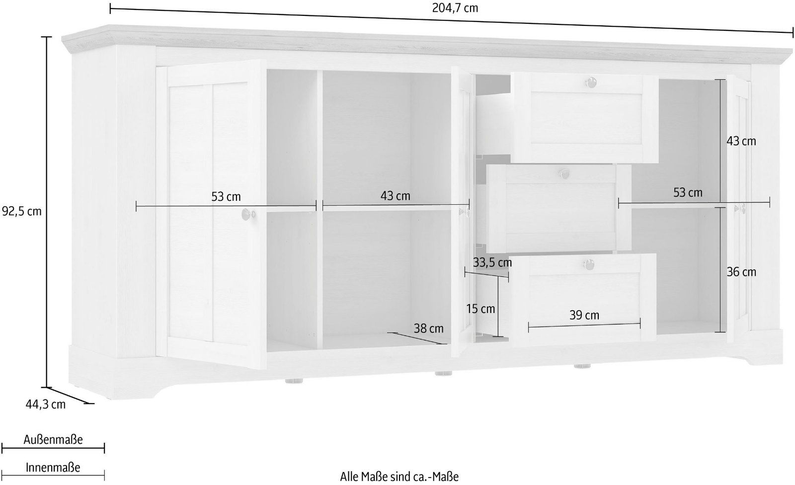 Sideboard »Iloppa« im Landhausstil Schnee Eiche / Nelson Eiche