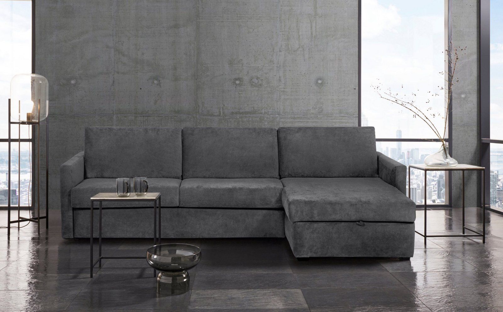 Places of Style Schlafsofa GOLDPOINT Ecksofa mit Bettfunktion in anthrazit