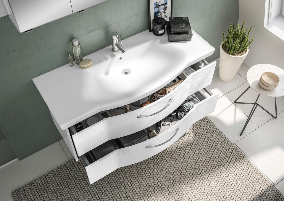 Badmöbel-Set 6005 Sprint mit LED 122 cm breit Weiß Hochglanz