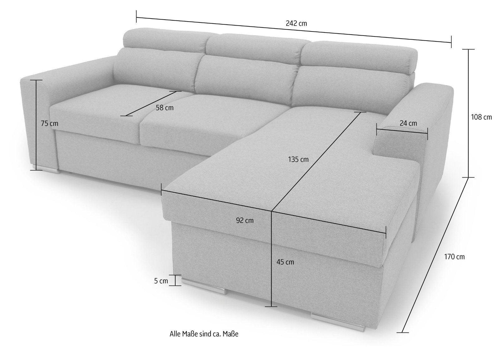 GEPADE Ecksofa Hella, inkl. Bettfunktion + Bettkasten in Silbergrau