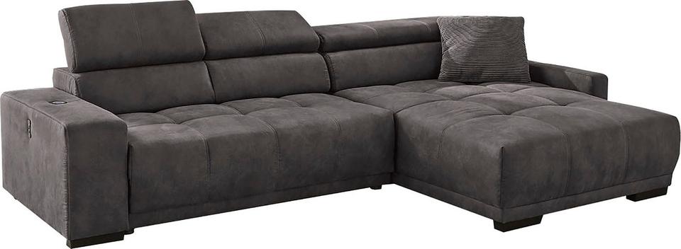 Ecksofa »Le Mans« mit elektr.Sitztiefenverstellung 30cm anthrazit