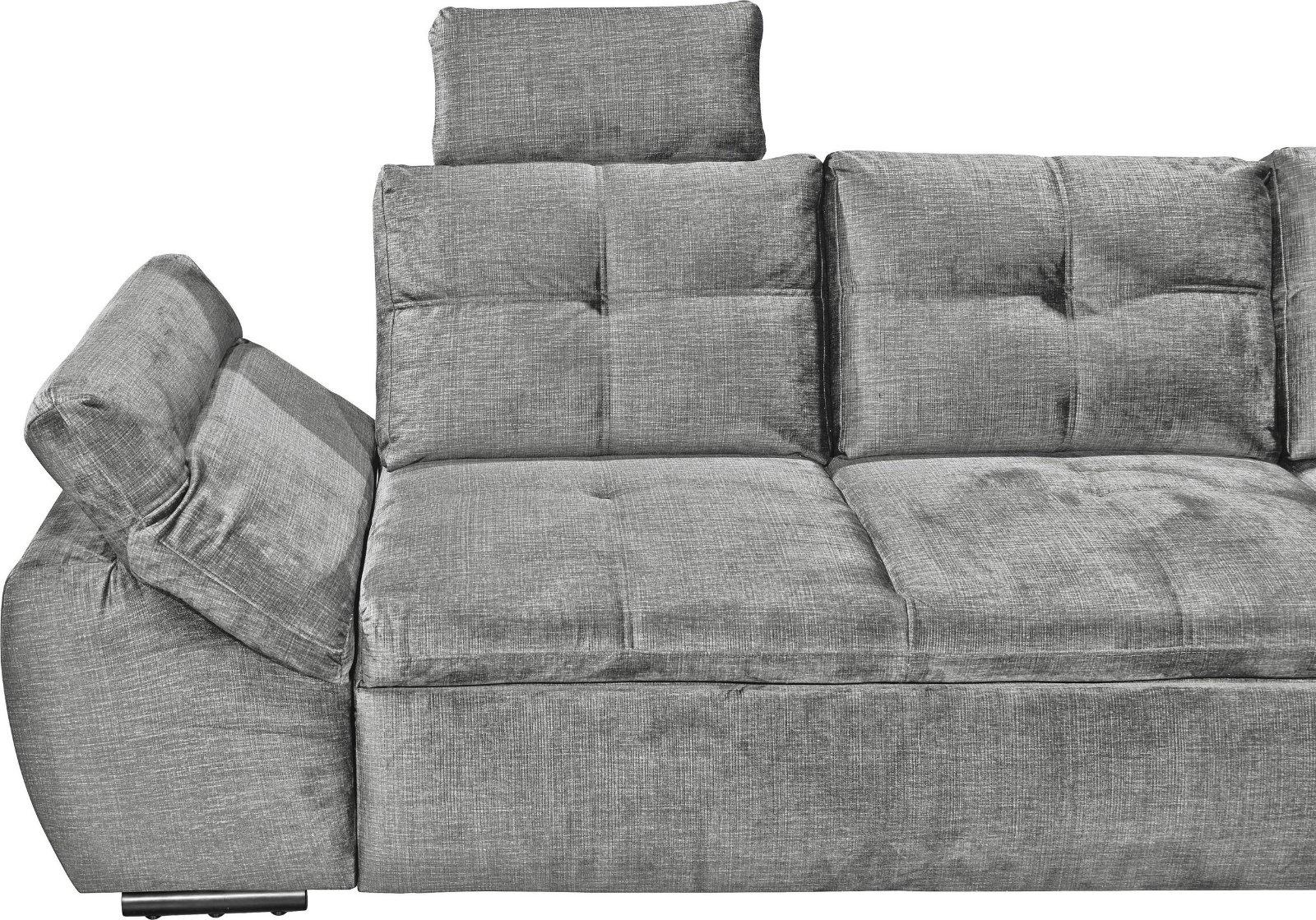 Ecksofas Alija L-Form inkl. Schlaffunktion und Bettkasten grau
