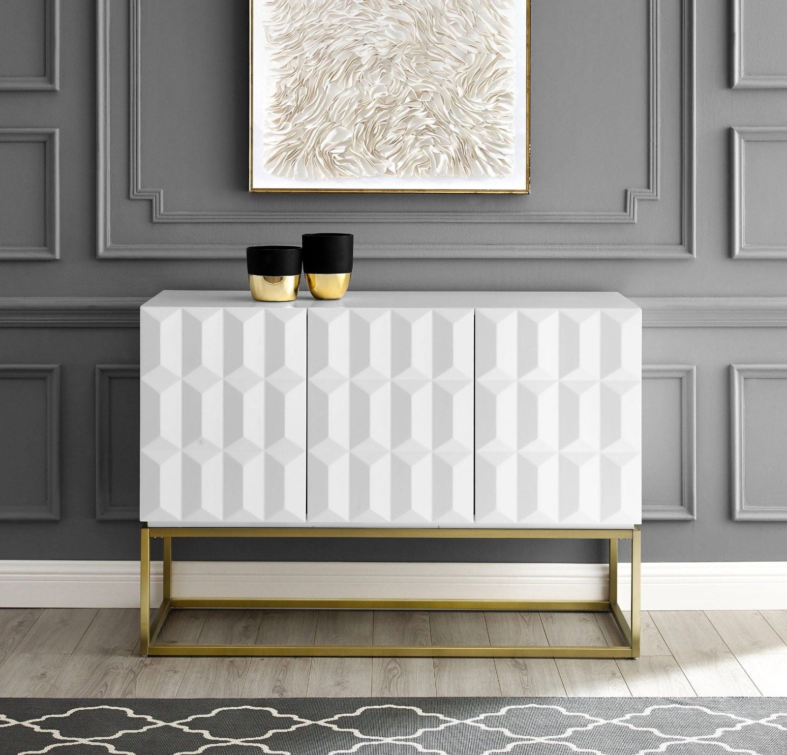 Sideboard »Alais« 3D-Optik weiß und goldfarbenem Metallgestell