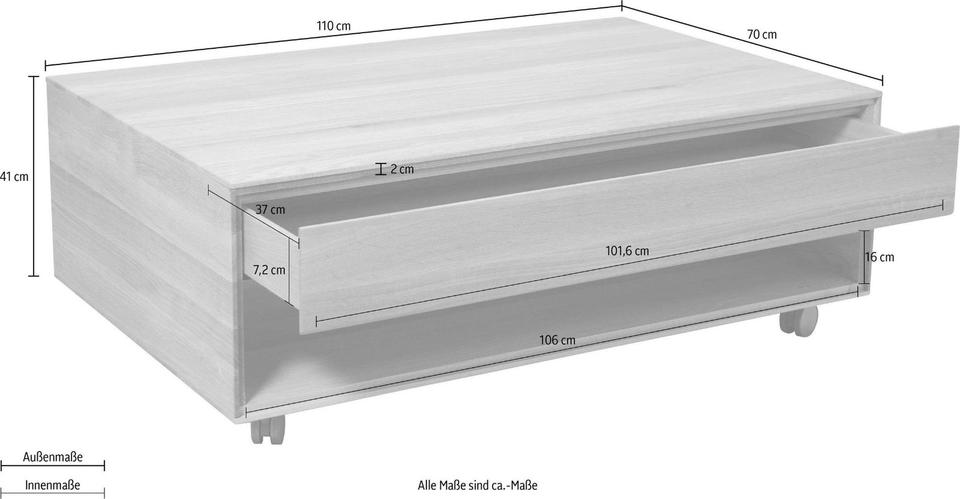 Couchtisch »Planten« 110x70 cm aus Massivholz-Kernbuche