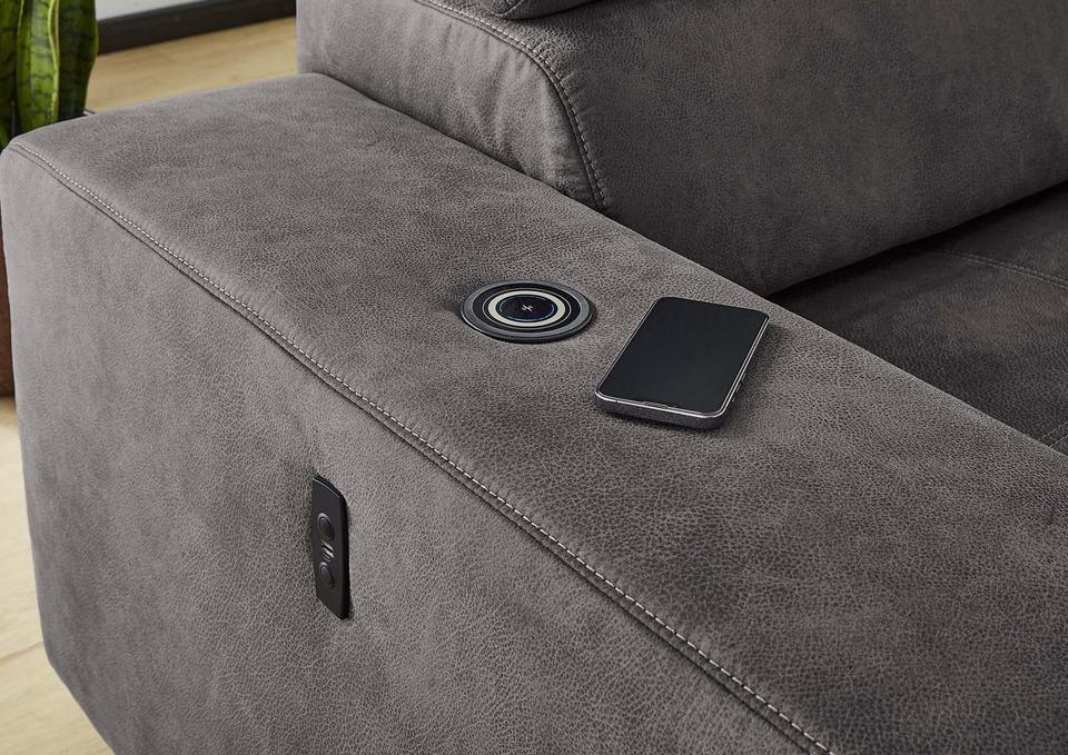 Ecksofa »Le Mans« mit elektr.Sitztiefenverstellung 30cm anthrazit