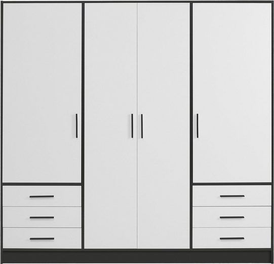 Kleiderschrank Jupiter 4 türig in schwarz/weiß
