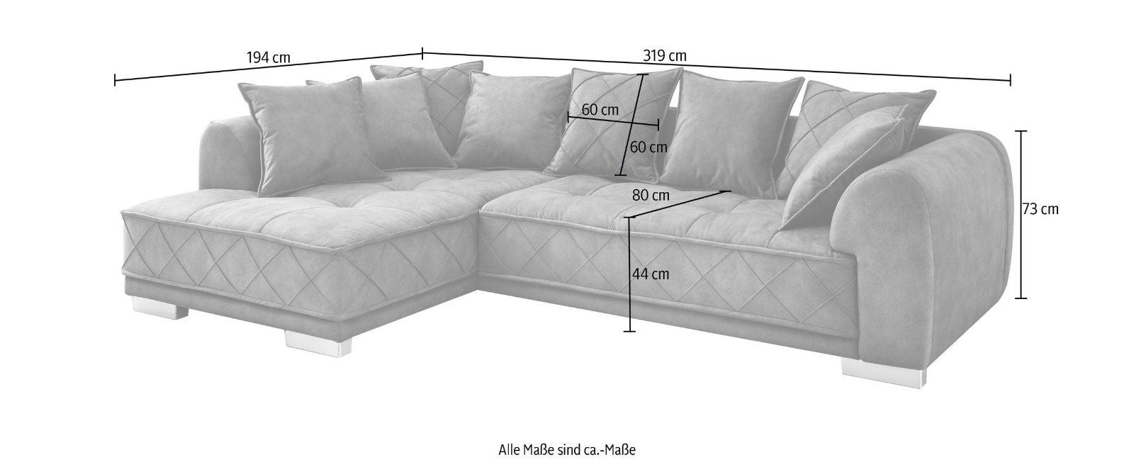 Ecksofa Sentina mit Rückenkissen, Ottomane wechselbar in anthrazit