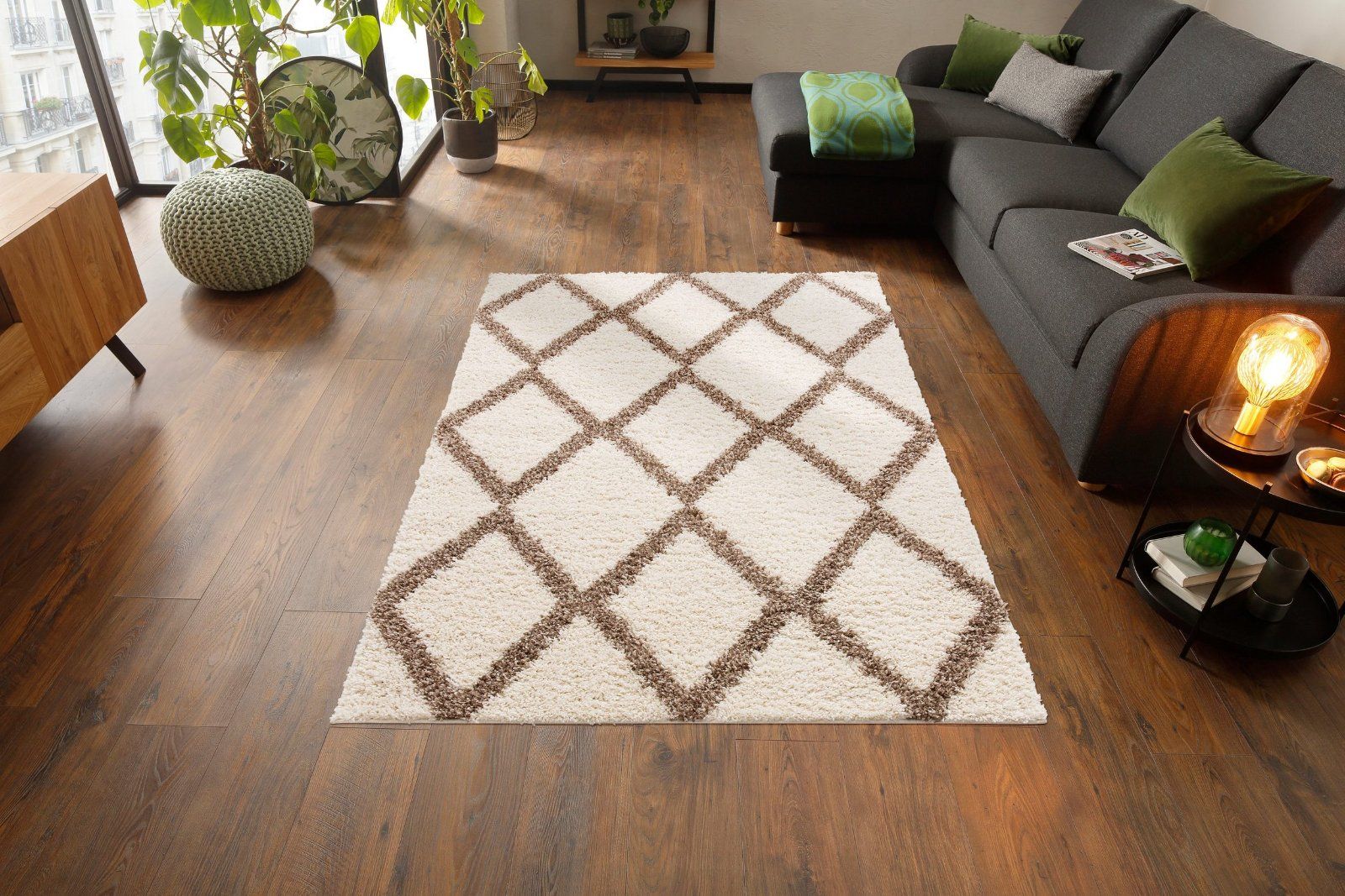 my home Hochflor-Teppich Linz, rechteckig, 240x320cm weiß/beige