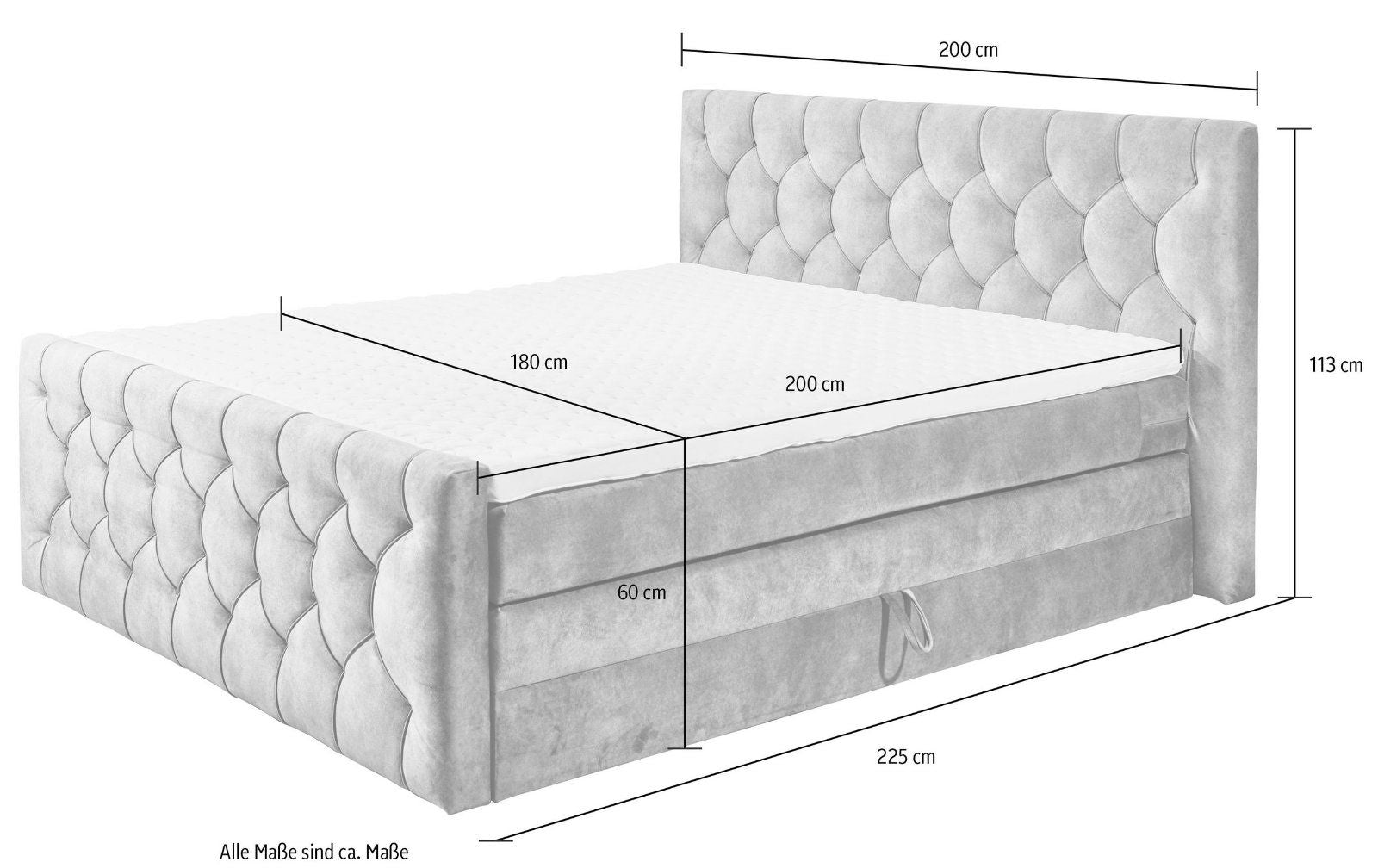 Boxspringbett Cashfield, 180cm, inkl. Topper und zwei Bettkästen