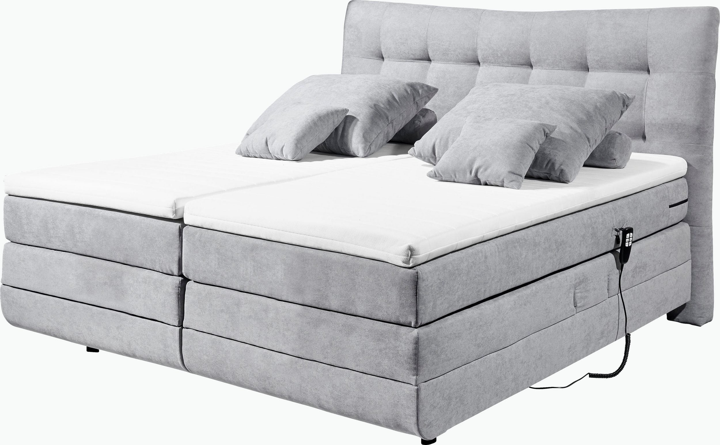 Boxspringbett »Malibu« inkl. Motor und 2 Topper 180x200cm in hellgrau